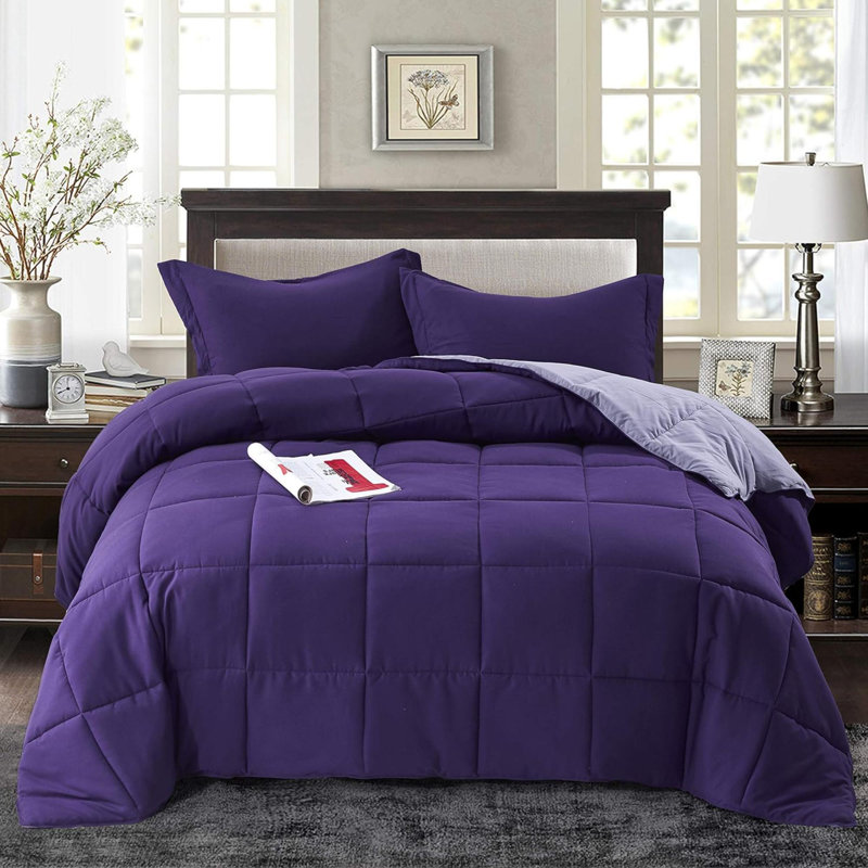 3Pc Comforter Set - All Season Reversible Down Alternative Comforter With Sham - Quilted Duvet Insert With Corner Tabs - Box Stitched - Breathable, Soft, Fluffy