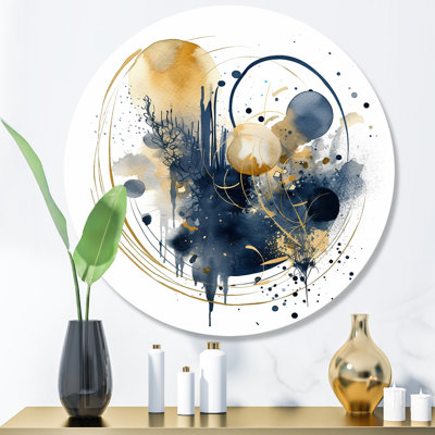 «Blue Minimalims Fludity I», art mural rond en métal minimaliste abstrait