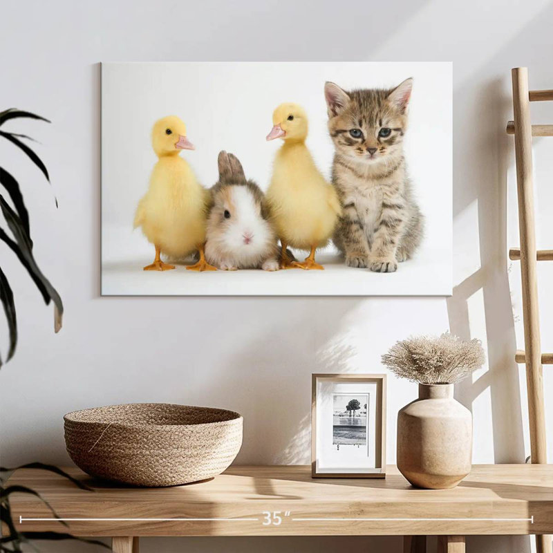 Brampt Kitten With Ducklings And Rabbit, 16" H x 24" W