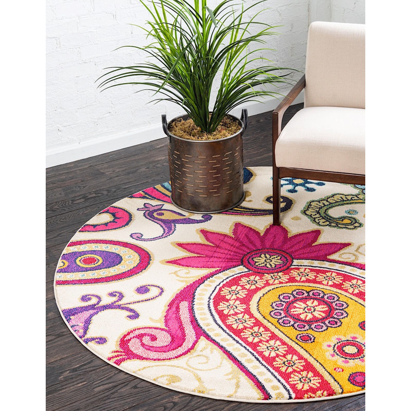 Tapis crème Eddins, Rond 8 pi