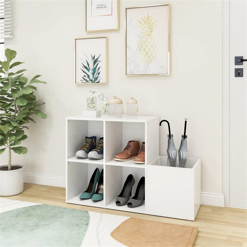 4 Pair Solid Wood Shoe Rack, White