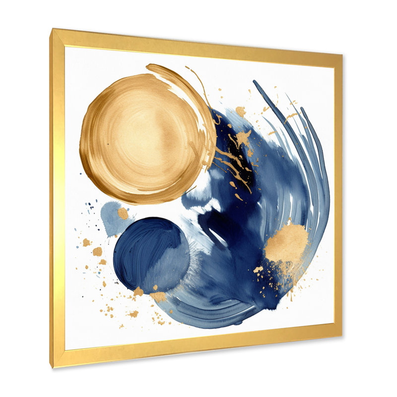 «Dark Blue & Gold Abstract Circle Texture II», reproduction sur toile, Cadre doré à une seule photo