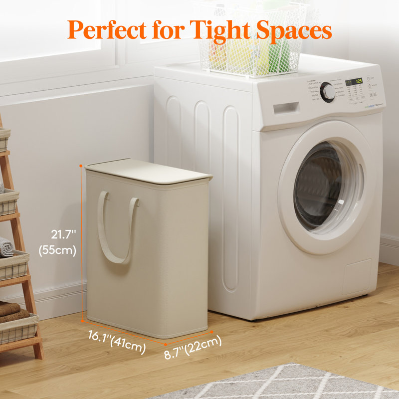 Fabric Laundry Hamper, 21.654" H x 8.661" W x 16.142" D, White