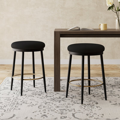 Fabric Upholstered Bar Stools Set with No Back,Metal Base by Ophelia & Co.