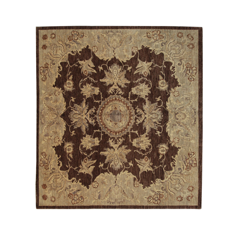 Mesvin Brown Hand Knotted Wool Traditional Medallion 6' x 9' Area Rug
