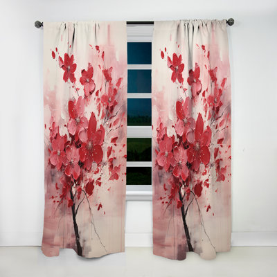 Myndi Summer Pink Cherry Tree Blossoms IV - Modern Velvet Curtain - Room Darkening - 1 panel