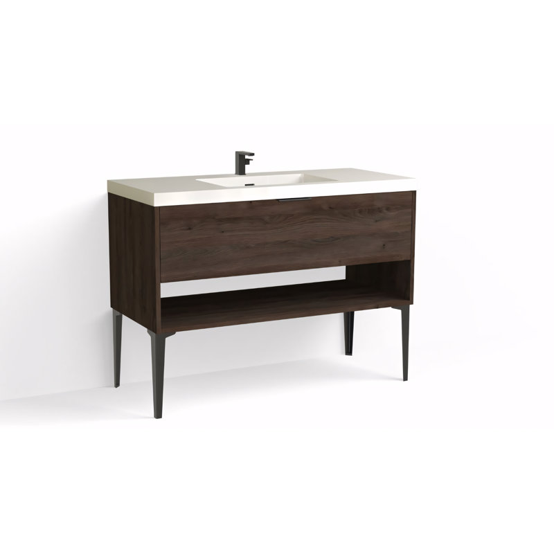 Modo 48" W Freestanding Single Bathroom Vanity with Dean Leg, White Acrylic, Matte Black, Glossy White/Single
