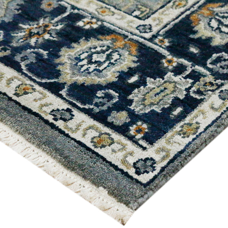 Gray and Blue Hand-Knotted Wool 2' x 3' Area Rug