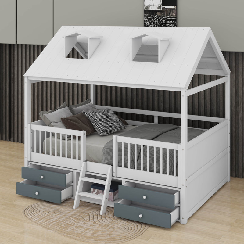 Lit double en bois, Blanc