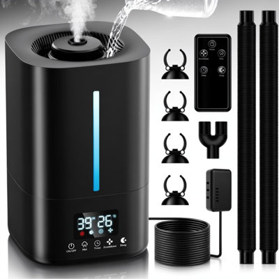 Ultrasonic Reptile Tank Humidifier, 5L Large Capacity, Dual Hoses, Adjustable Mist 45-90%, Smart Humidity Control, Top-Fill Design, for Turtles Lizards Frogs