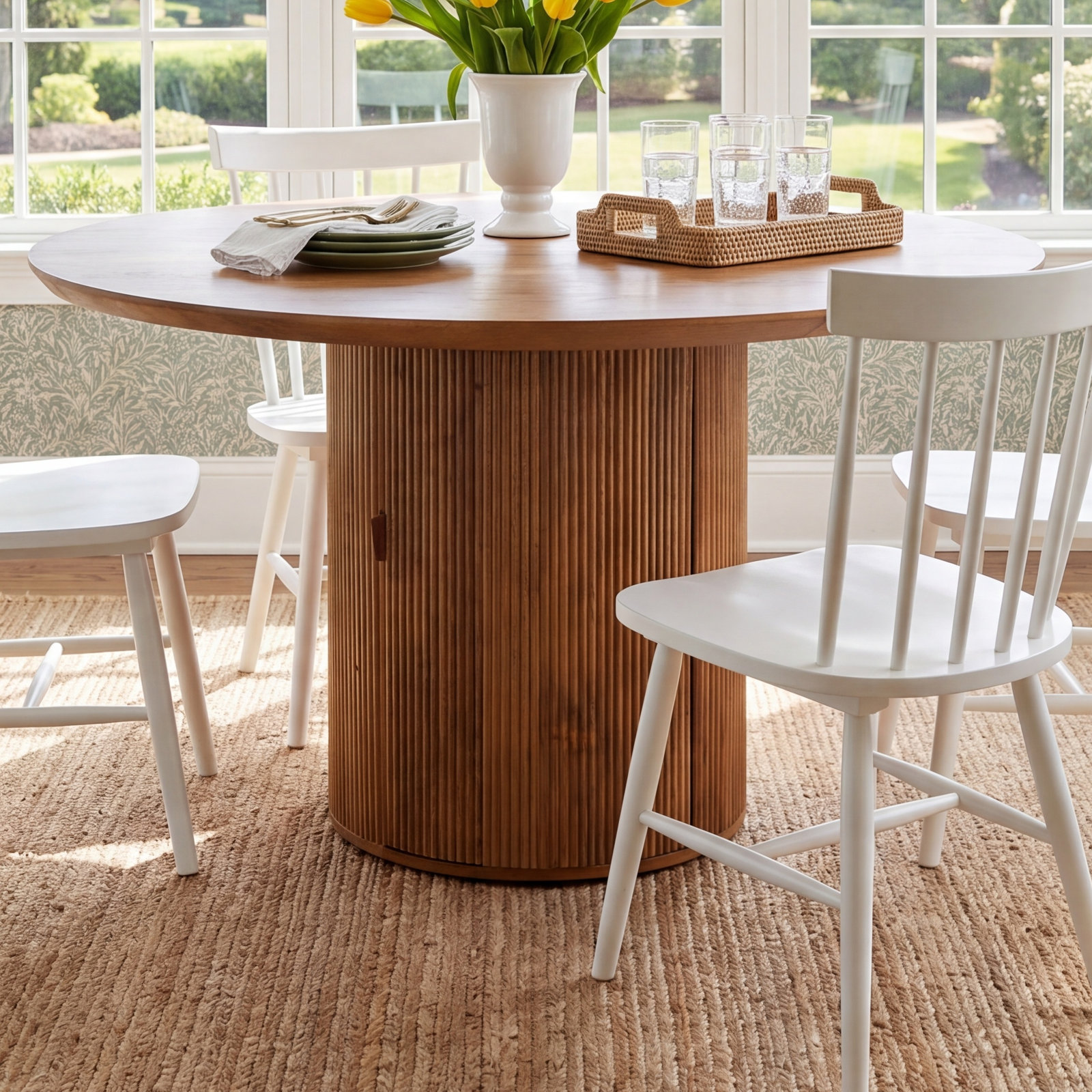 55.1'' Round Dining Table, Brown