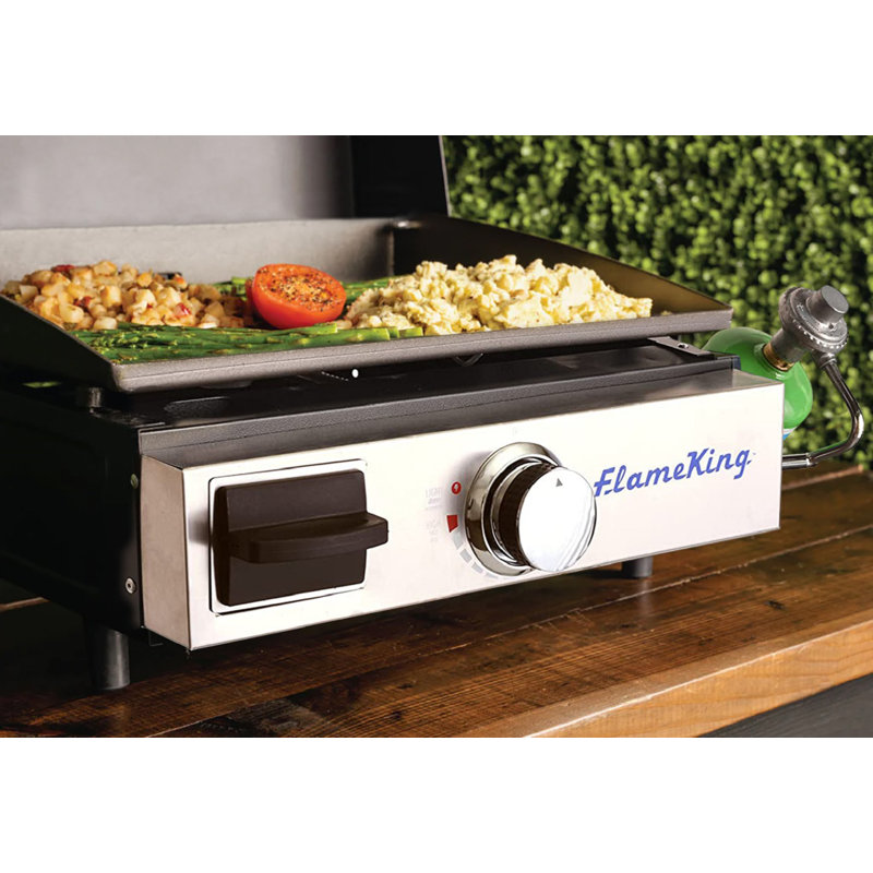 Flame King FlatTop Portable Propane Cast Iron Grill Griddle Tabletop for Camping Outdoor Activities
