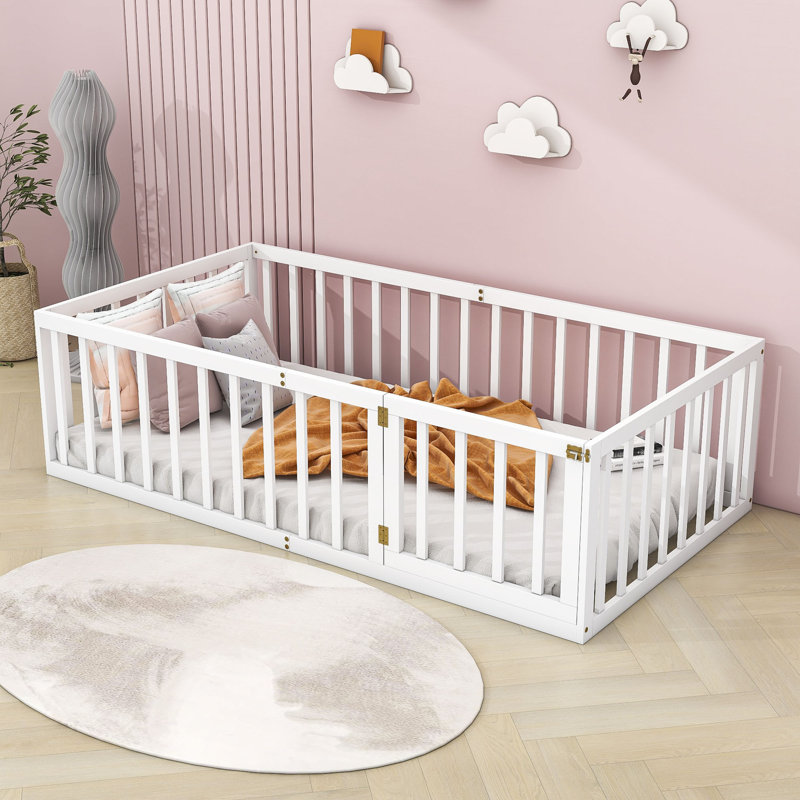 Hendrelino Wooden Daybed Frame with Guardrail, White, Twin