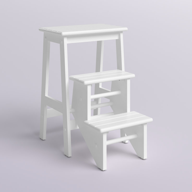 Danyell 3 - Step Wood Folding Step Stool, Cream