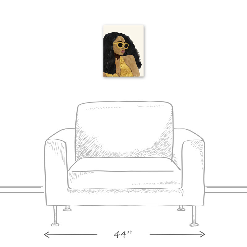 Femme avec lunettes de soleil - Sans cadre, reproduction sur toile, H 14 po x l 11 po x P 1,25 po
