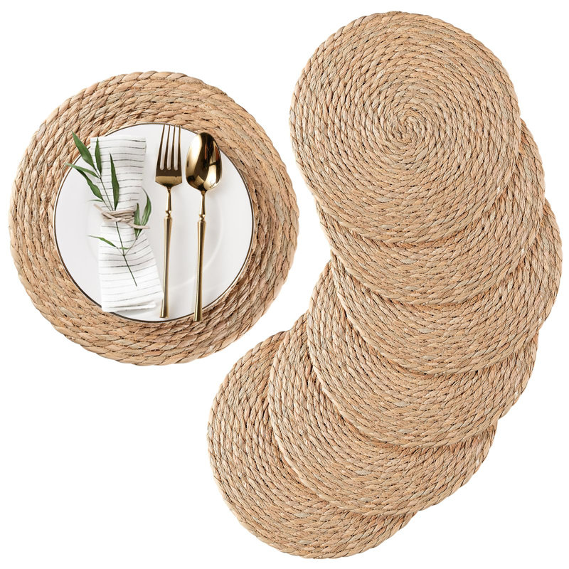 Ensemble de napperons ronds tissés de 6 napperons en jacinthe d'eau naturelle, napperons en rotin 13 po