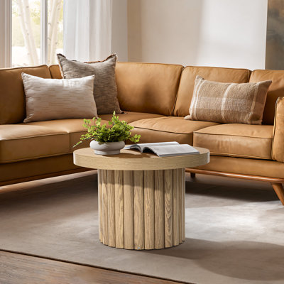 Crystopher Natural Wood Fluted Round Coffee Table
