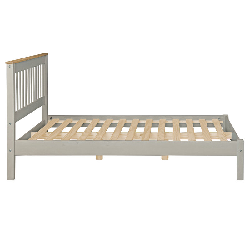 Lit plateforme en bois massif Wiete, Gris Corona, Double