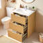 24 inch Modern Luxury Bathroom Vanity with Ceramic Sink, 3 Drawers, Vertical Grooved Texture Washbasin Unit