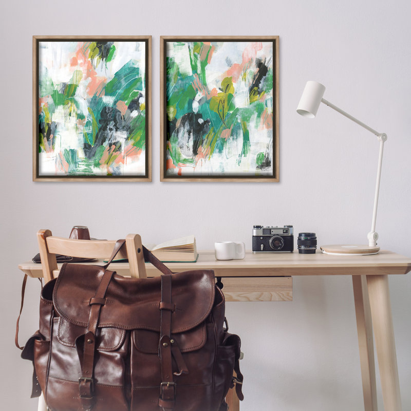 «Green Abstract Layers», ensemble de 2 toiles flottantes encadrées par June Erica Vess, H 31 po x l 25 po