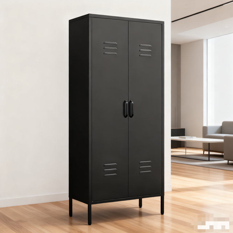 Metal Storage Locker Cabinet With Adjustable Shelves, Multipurpose Freestanding Organizer For Bedroom, Bathroom, Home Office,Black