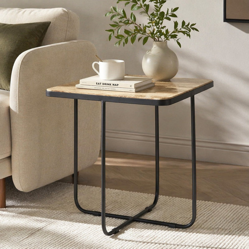 Table d'appoint en travertin et noir