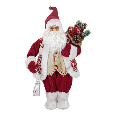 Figurine de père Noël debout de 23 pouces avec lanterne et sac, décoration de Noël en feutre rouge et blanc et en fausse fourrure pour manteau de cheminée et tablette