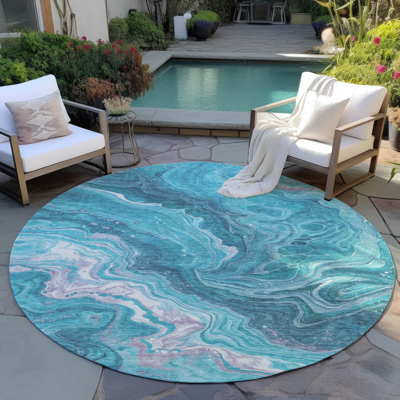 Elius Teal Washable Indoor-Outdoor Rug - LOOMLAN, 8' x 8'