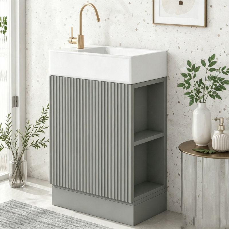 Meuble-lavabo 18,6 po avec lavabo et rangement latéral, Gris