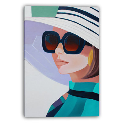 Modern Sun Hat Profile Wrapped Canvas Wall Art