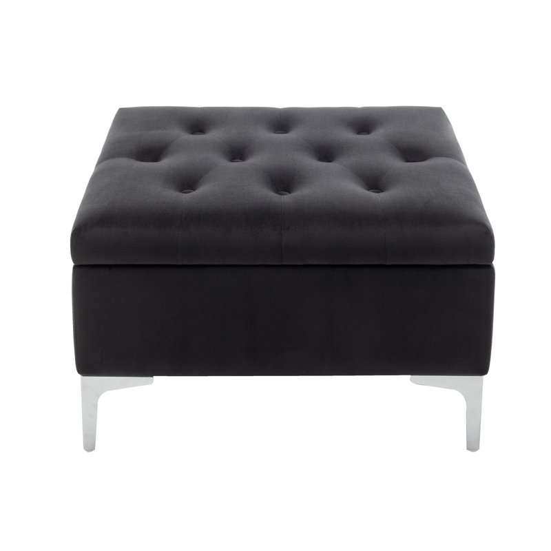 Manius Velvet Tufted Storage Ottoman, Black