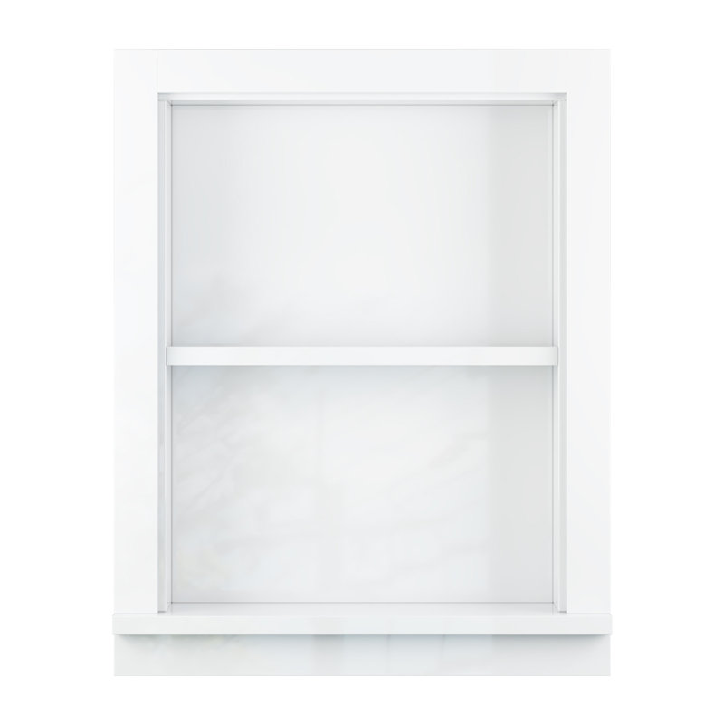 15.7" W X 19.8" H Recessed Wall Niche, 2-Tier High Gloss White Solid Wood Shower Niche, Modern In-Wall Bathroom Storage Shelf