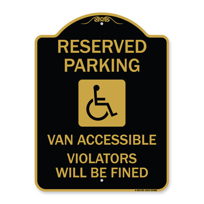 Enseigne Signmission Designer Series - Réservé aux camionnettes de stationnement accessibles, les contrevenants seront punis (avec graphique) | Enseigne architecturale noire et dorée en aluminium de gros calibre 18 po x 24 po | Fabriqué aux États-Uni