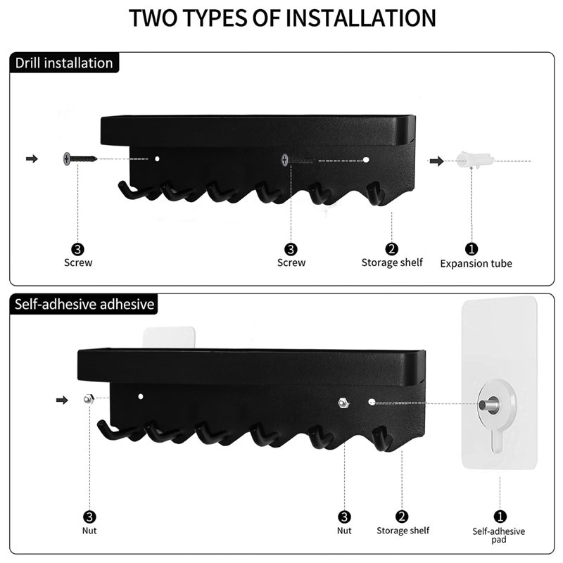 Metal Wall Organizer with Key Hooks, Black