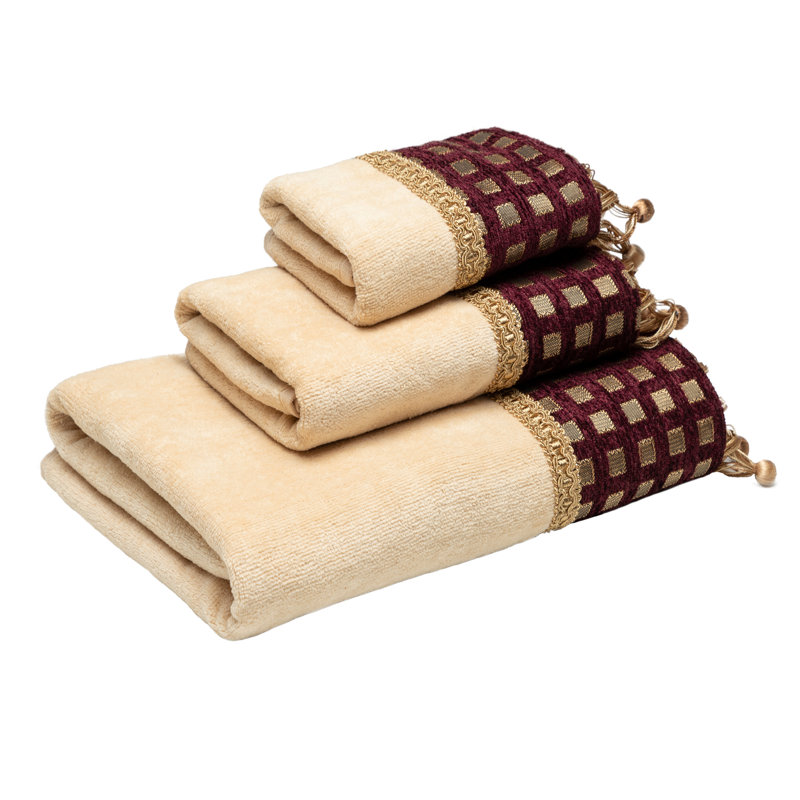 Ensemble de serviettes de bain 3 pièces, Or clair / vin