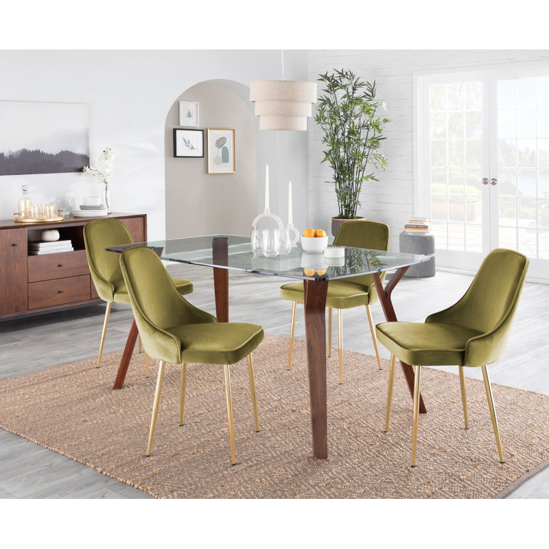 Fayette Rectangular Dining Table with Glass Top, Walnut, Clear Glass