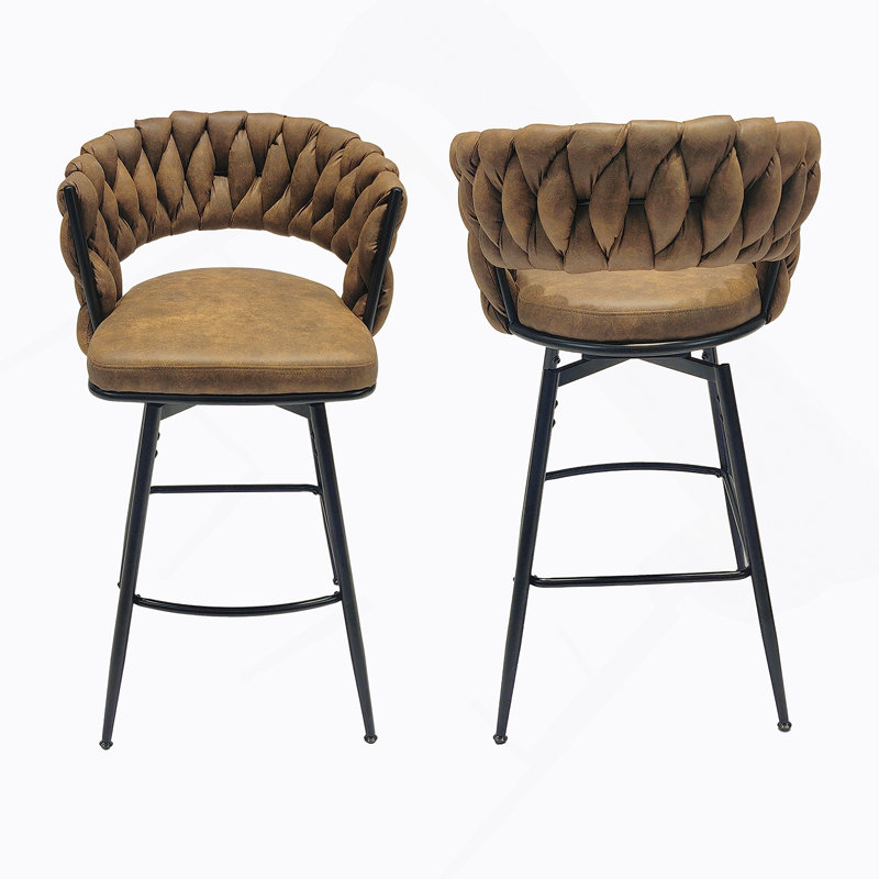 Luxueux tabourets de bar en cuir tressé technique, ensemble de 2 avec pivot à 360 degrés, confortable et durable pour la cuisine et le bar