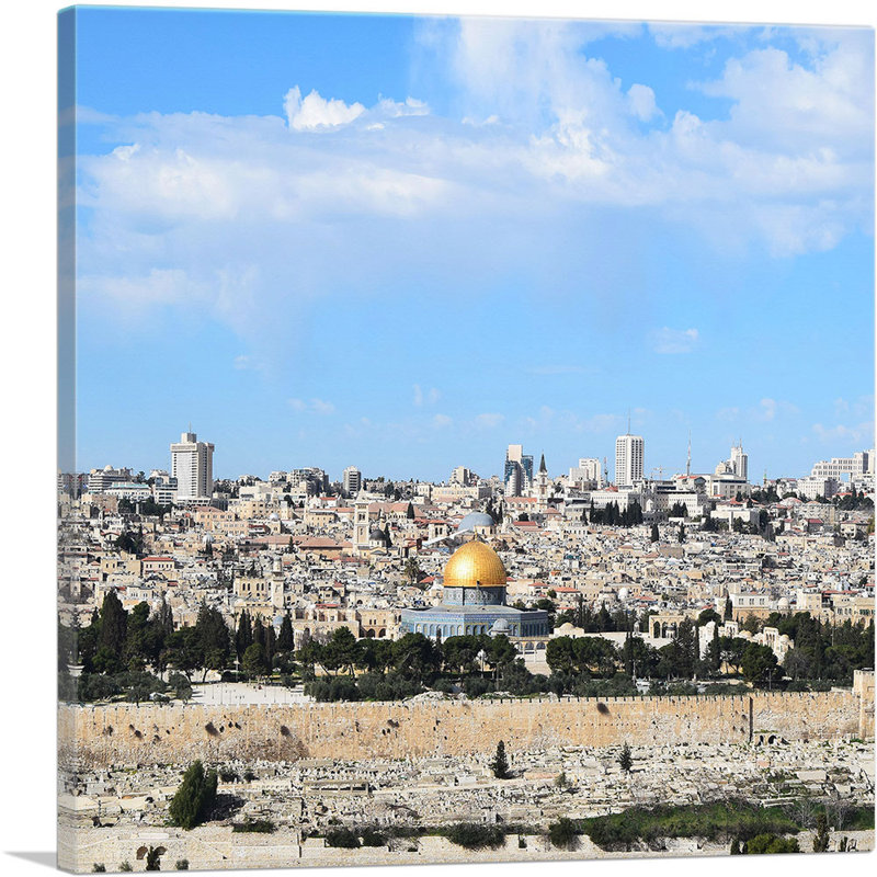 «Skyline» de Jérusalem, reproduction de photo sur toile tendue, H 26 po x l 26 po x P 1,5 po