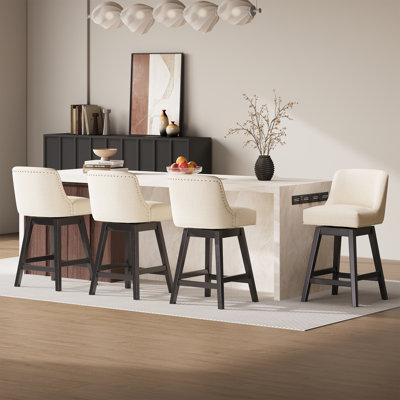 Swivel Upholstered Counter Stool with Solid Wood Frame