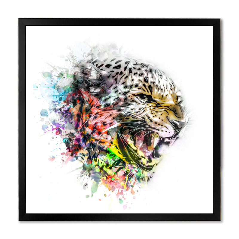 Motif de tigre coloré II - peinture, Cadre photo noir, H 16 po x l 16 po x P 1 po