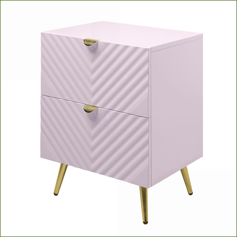 Pink High Gloss 2-Drawer Modern Nightstand
