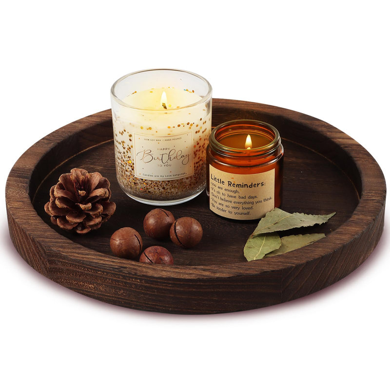Porte-bougie en bois avec plateau décoratif en bois et plateau de table en bois
