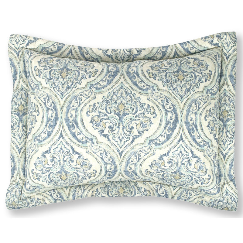 Aberdeen Cotton Damask Sham Set, King, Blue Natural