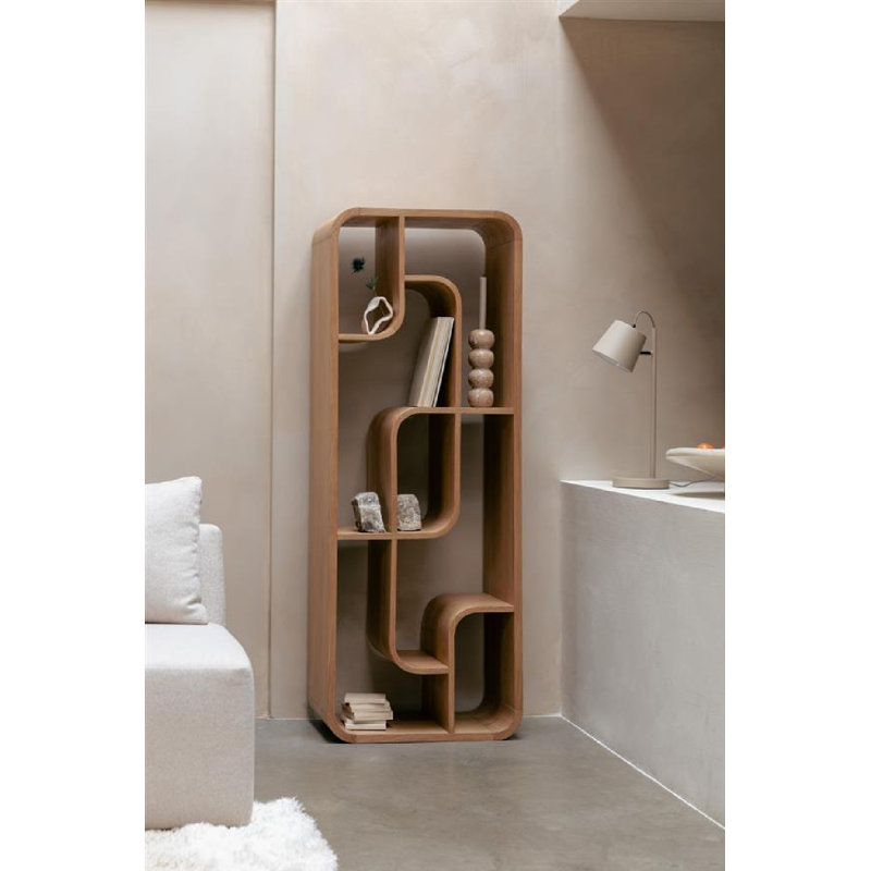 Cabinet Solid Wood Geometric Bookcase, Natural
