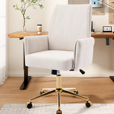 Fauteuil de bureau à dossier moyen en velours côtelé Corduroy Blue