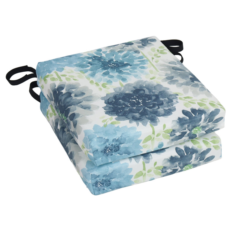 Coussins de chaise carrés carrés (ensemble de 2), Blanc / bleu / Fiorella baltique marocaine, L 16 po x P 16 po
