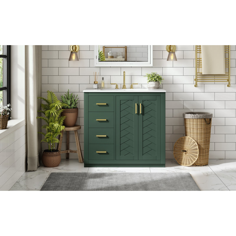 Meuble-lavabo de salle de bain avec lavabo, 3 tiroirs et portes à fermeture douce, Vert