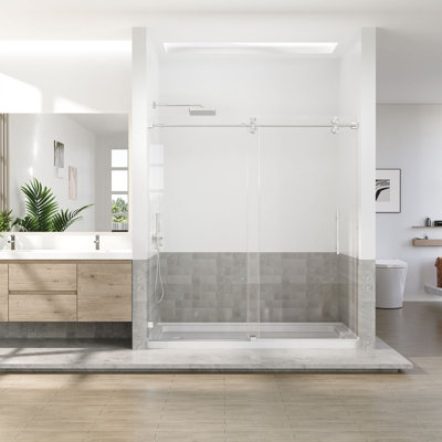 66-72 In. W X 76 In. H Single Sliding Frameless Shower Door With 3/8 In. (10mm) Tempered Glass