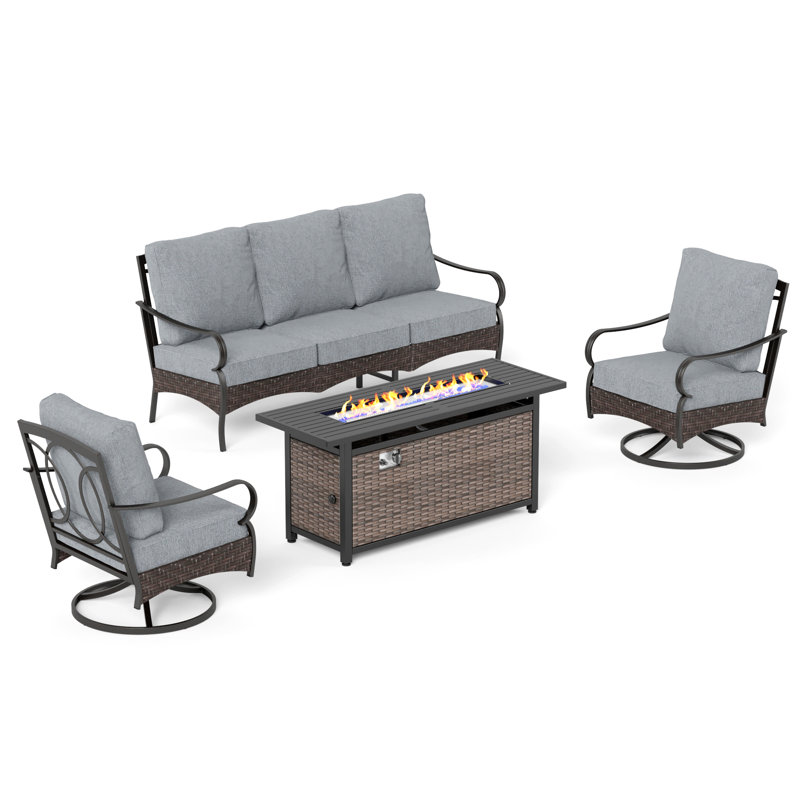 5 - Person Patio Conversation Set With Swiveling Lounge Chairs, Gray