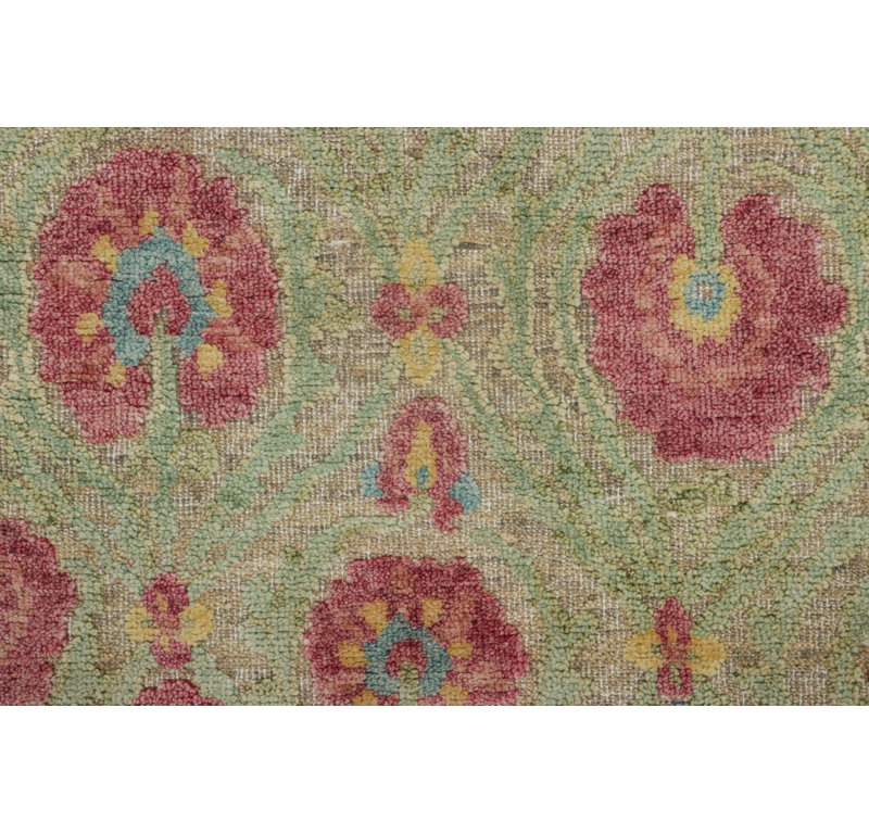 Rug & Kilim’S Block Print Rug With Red And Green Floral Patterns, Runner 3' x 8'